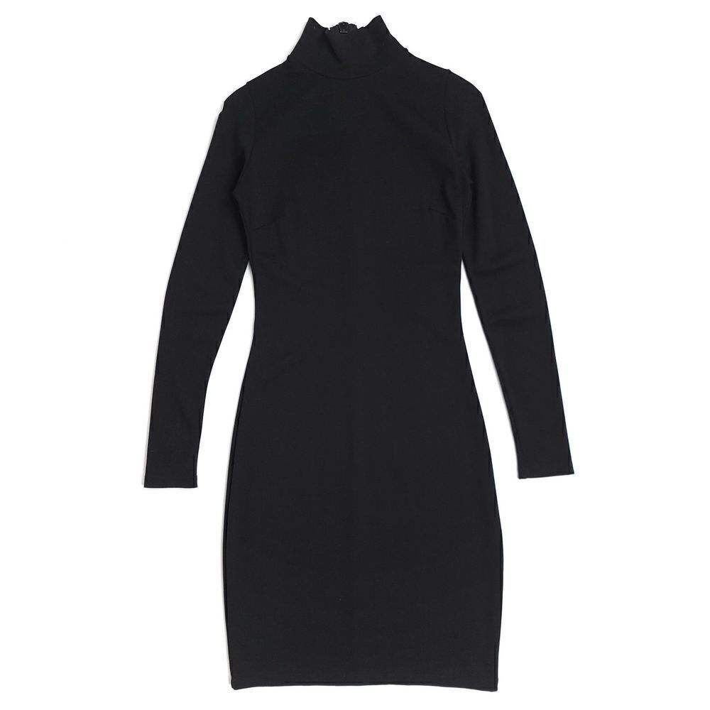 ZARA Collection Zip Back Mock Neck Long Sleeve Mini Dress Womens Small Black